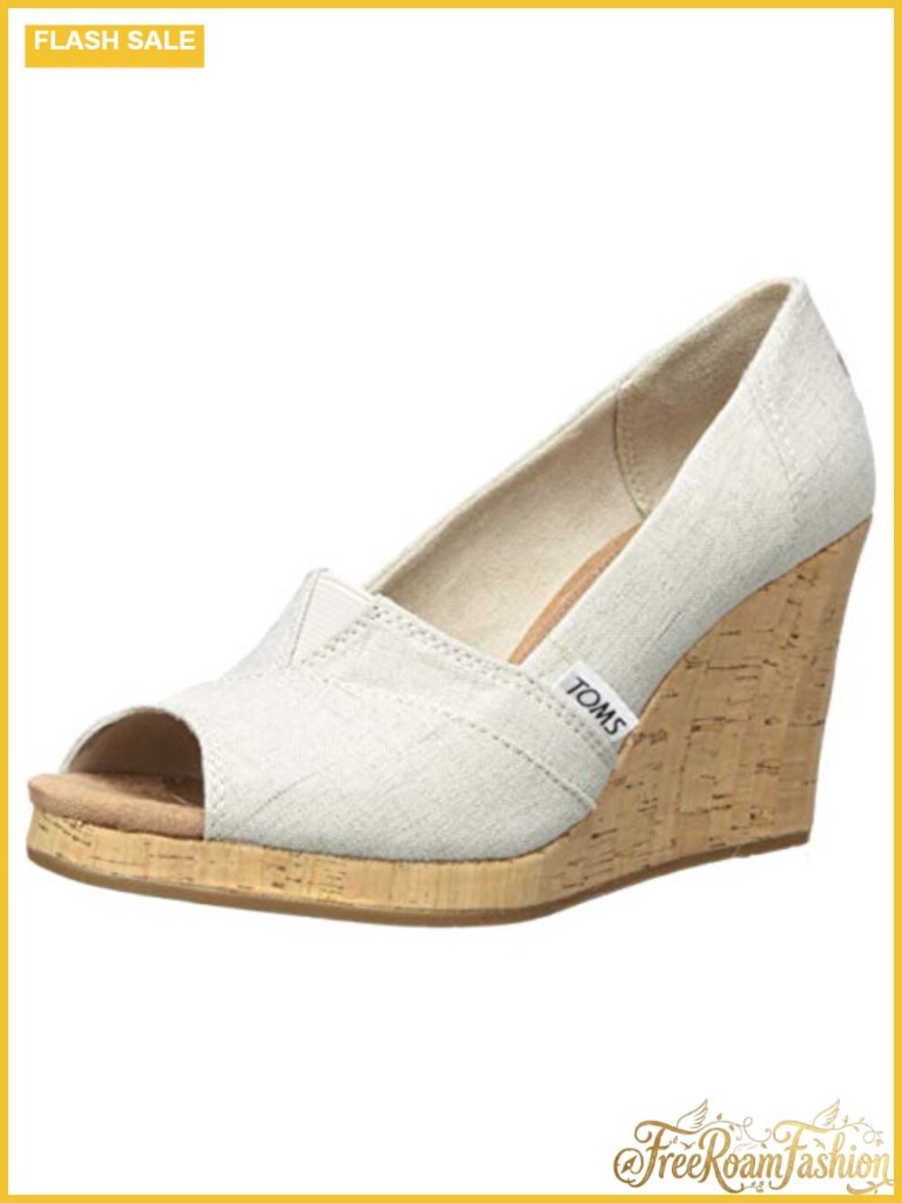 TOMS Woven Textile Wedge Sandals Peep Toe Ankle Strap Platform Heels Casual